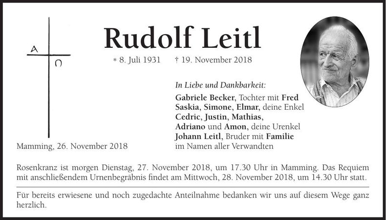 Traueranzeige Rudolf Leitl
