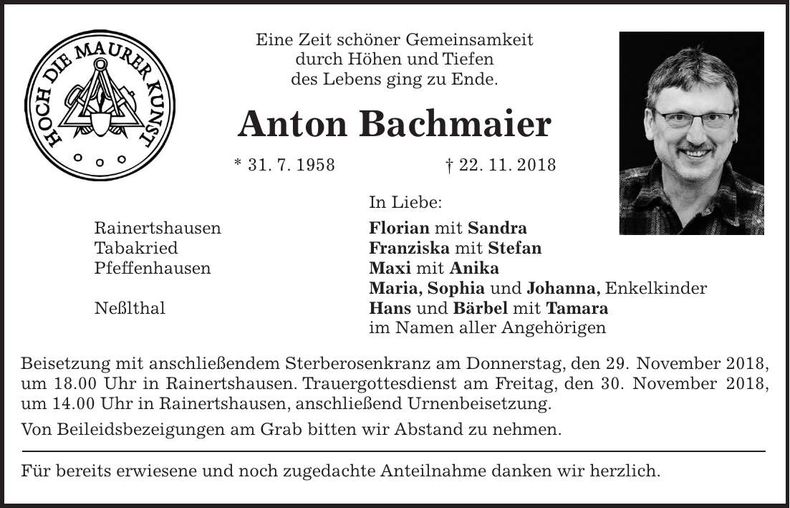 Traueranzeige Anton Bachmaier