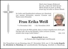 Traueranzeige Erika Weiß