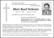 Traueranzeige Karl Scherer
