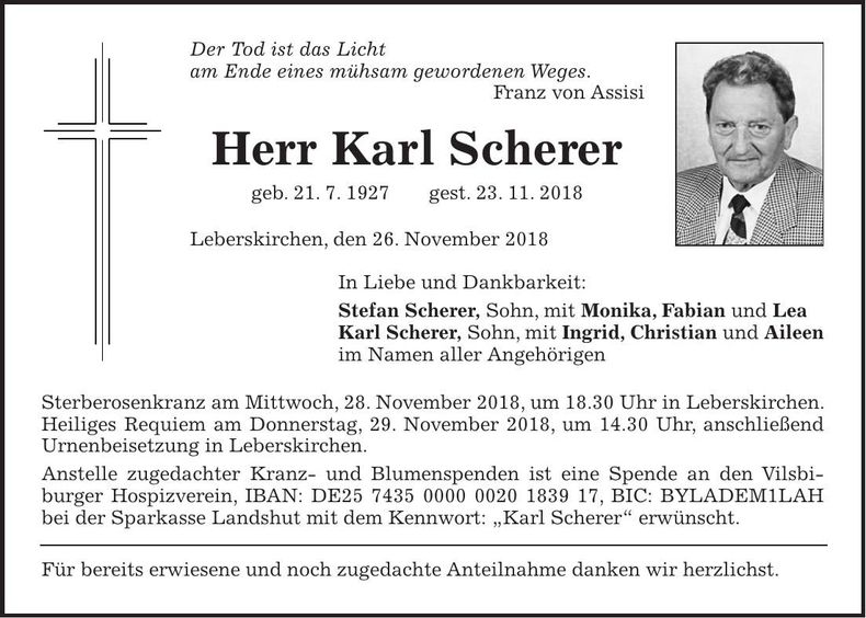 Traueranzeige Karl Scherer