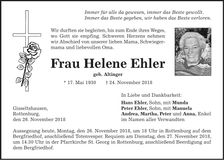 Traueranzeige Helene Ehler
