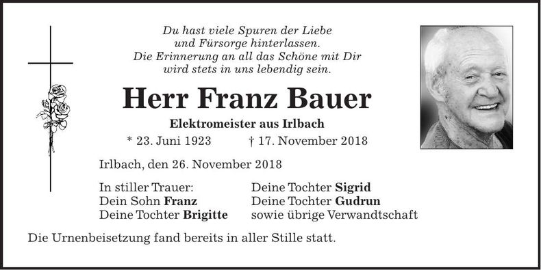 Traueranzeige Franz Bauer