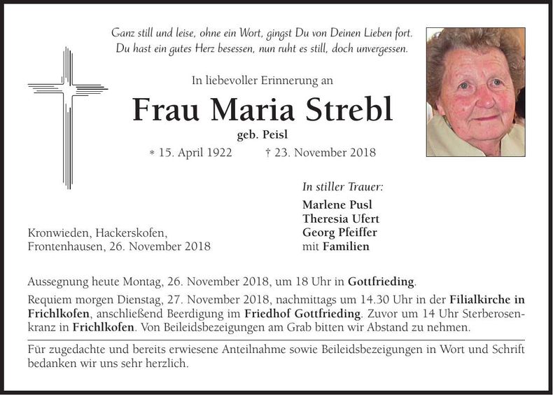 Traueranzeige Maria Strebl