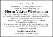 Traueranzeige Viktor Wiedemann
