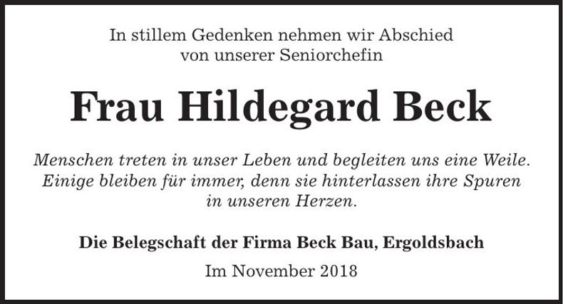 Traueranzeige Hildegard Beck