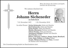 Traueranzeige Johann Sicheneder