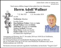 Traueranzeige Adolf Wallner