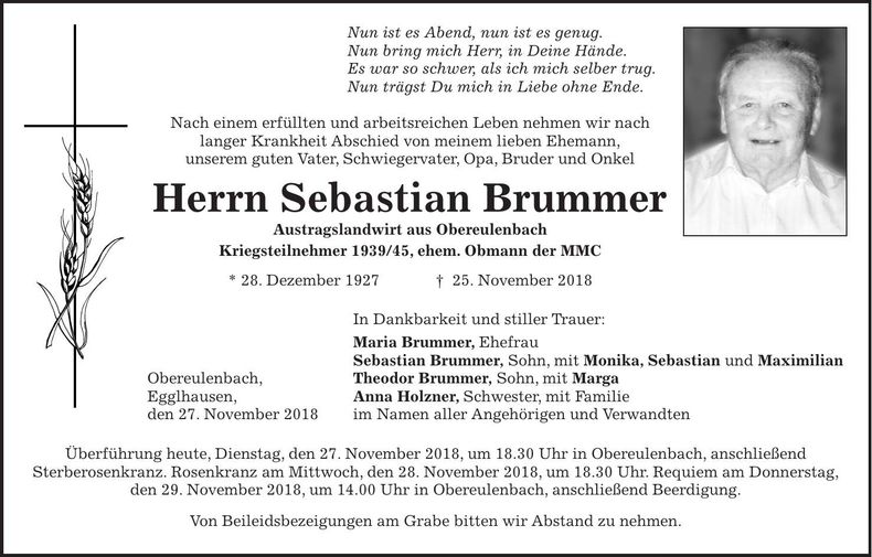 Traueranzeige Sebastian Brummer