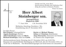 Traueranzeige Albert Steinberger sen