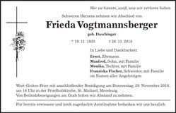 Traueranzeige Frieda Vogtmannsberger