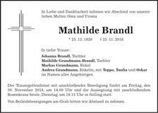 Traueranzeige Mathilde Brandl