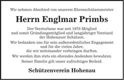 Traueranzeige Englmar Primbs