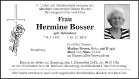 Traueranzeige Hermine Bosser