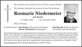 Traueranzeige Rosmarie Niedermeier