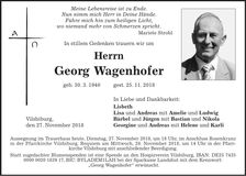 Traueranzeige Georg Wagenhofer