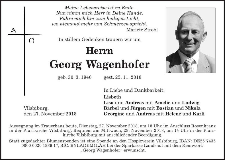 Traueranzeige Georg Wagenhofer
