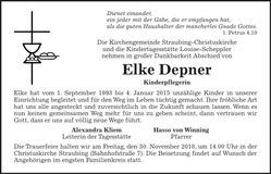 Traueranzeige Elke Depner