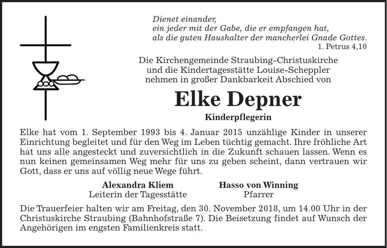 Traueranzeige Elke Depner