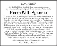 Traueranzeige Willi Spanner