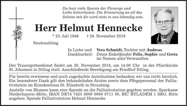 Traueranzeige Helmut Hennecke