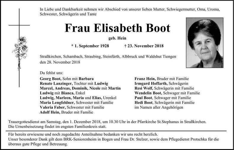 Traueranzeige Elisabeth Boot