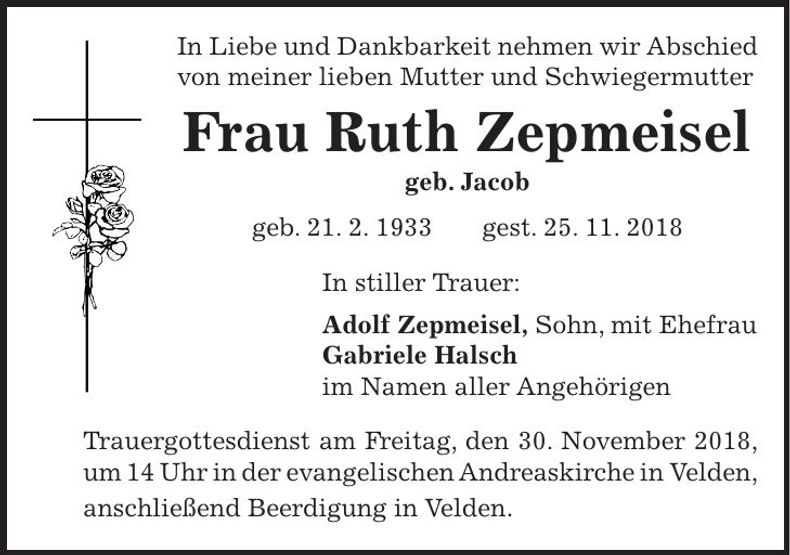 Traueranzeige Ruth Zepmeisel