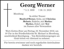 Traueranzeige Georg Werner