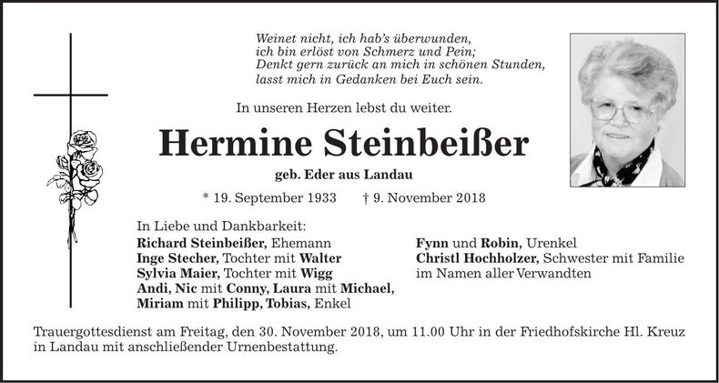 Traueranzeige Hermine Steinbeißer
