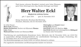 Traueranzeige Walter Eckl