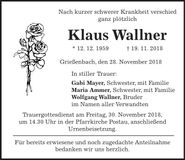 Traueranzeige Klaus Wallner