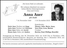Traueranzeige Anna Auer
