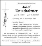 Traueranzeige Josef Unterholzner