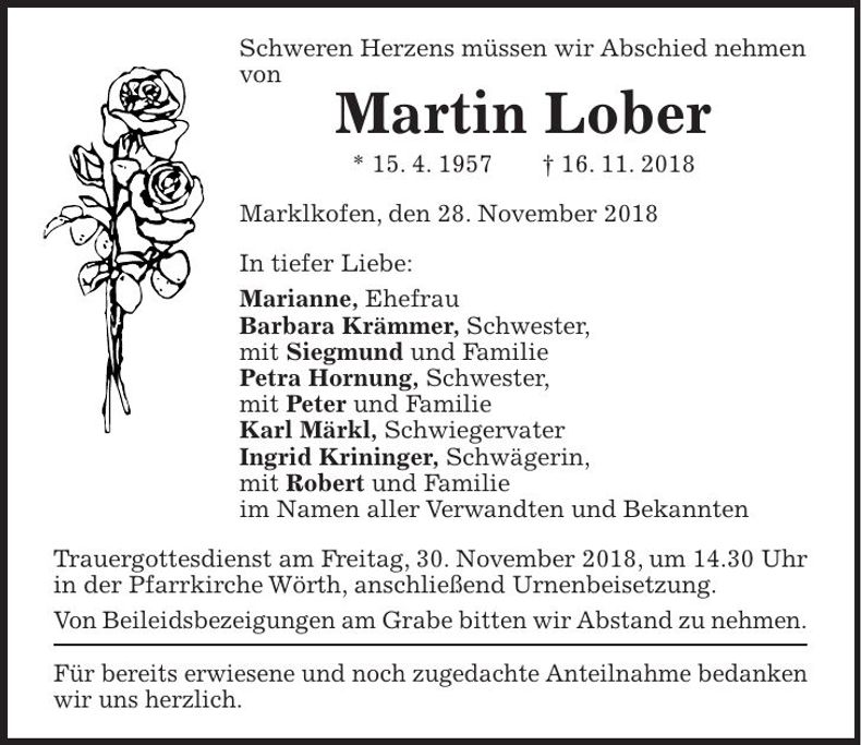 Traueranzeige Martin Lober