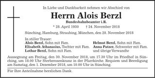 Traueranzeige Alois Berzl