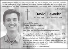 Traueranzeige David Liewehr