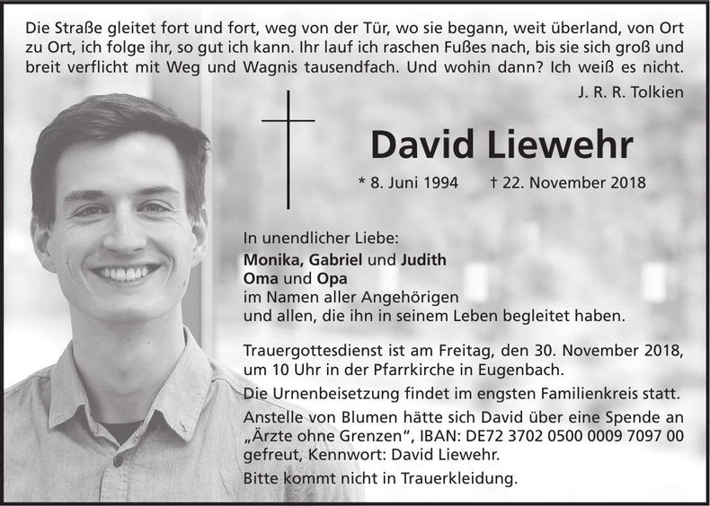 Traueranzeige David Liewehr