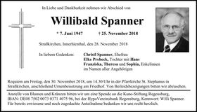 Traueranzeige Willibald Spanner