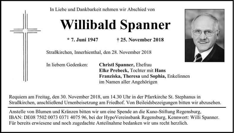 Traueranzeige Willibald Spanner