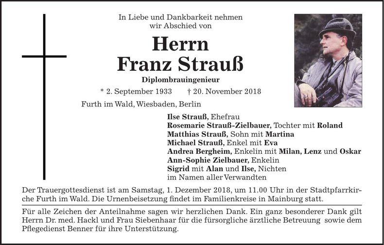 Traueranzeige Franz Strauß