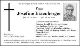 Traueranzeige Josefine Eisenberger