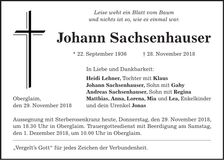 Traueranzeige Johann Sachsenhauser