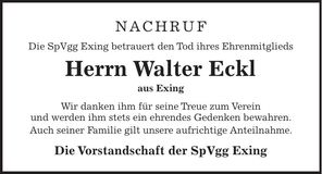 Traueranzeige Walter Eckl