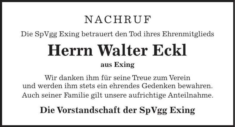 Traueranzeige Walter Eckl