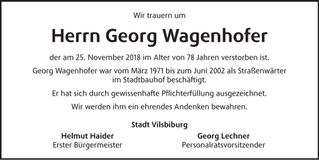 Traueranzeige Georg Wagenhofer