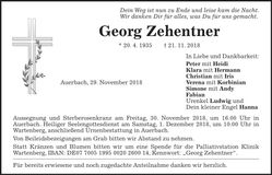 Traueranzeige Georg Zehentner