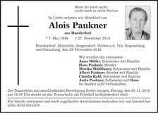 Traueranzeige Alois Paukner