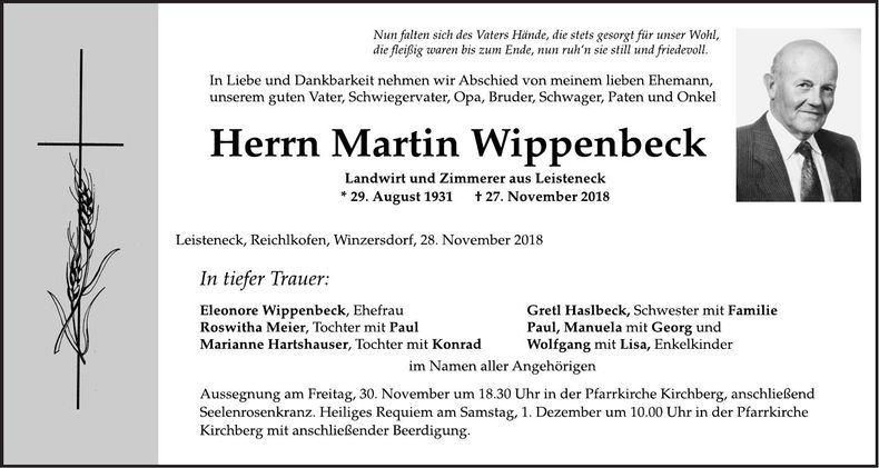 Traueranzeige Martin Wippenbeck
