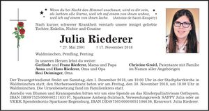 Traueranzeige Julia Riederer