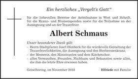 Traueranzeige Albert Schmaus